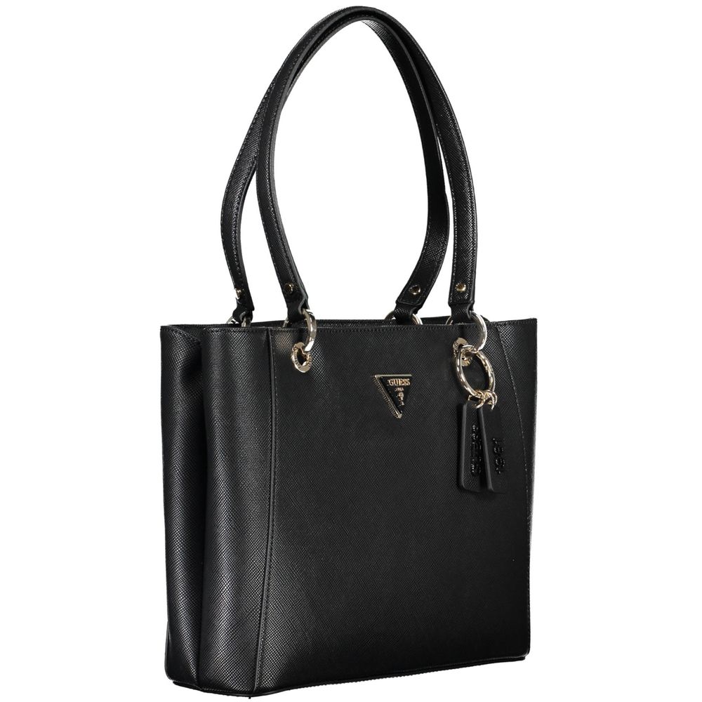 Guess Jeans Black Textured Faux Leather Tote Handbag