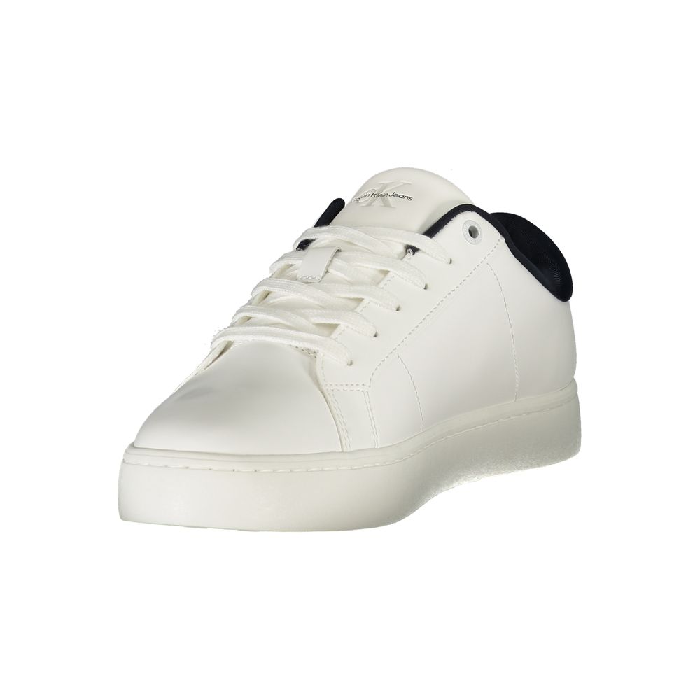 Athletic Sneakers by Calvin Klein for men in polyester polyurethane leather blue, white & print showcases a architectural silhouette, artfully capturing the essence of the Aren Men's Athletic Polyester Polyurethane Leather Sneakers with its signature architectural athletic style construction.