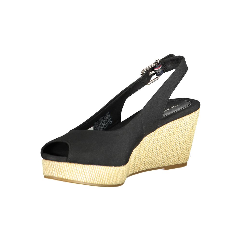 Tommy Hilfiger Women's Leather Cotton Polyester Polyethylene Mid-Heel Sandals - Black Signature