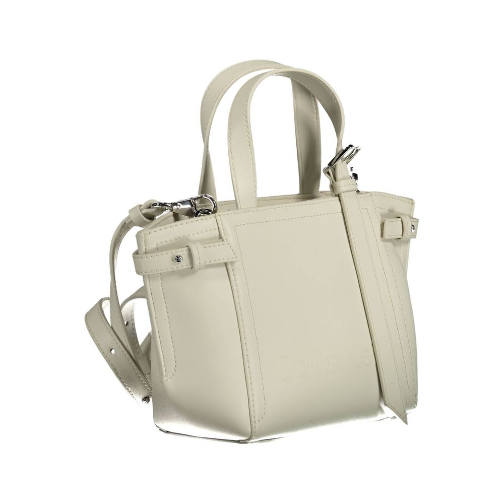 Calvin Klein White Faux Leather Twin Handle Shopper Handbag