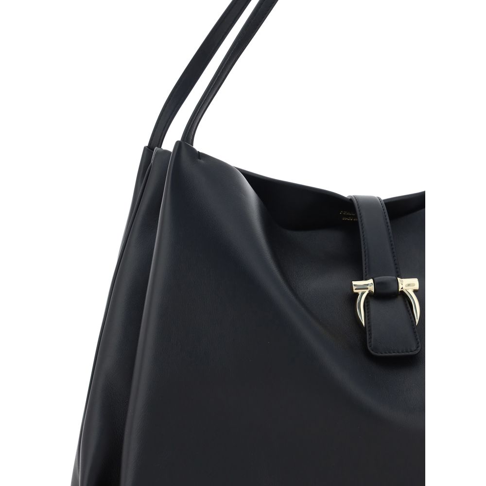 Ferragamo Grained Leather Flap Handbag - Black