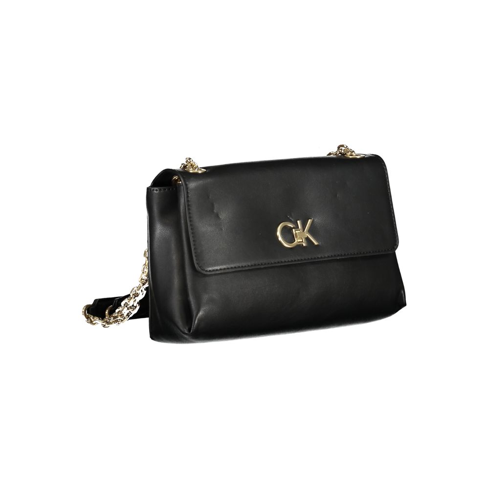 Calvin Klein Black Leather Effect Polyester Chain Shoulder Handbag
