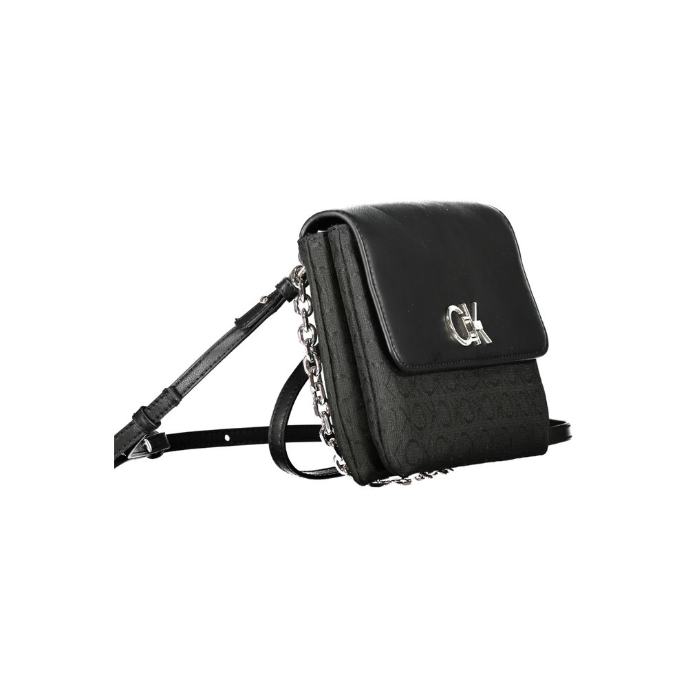 Calvin Klein Black Polyester Logo Embossed Convertible Handbag