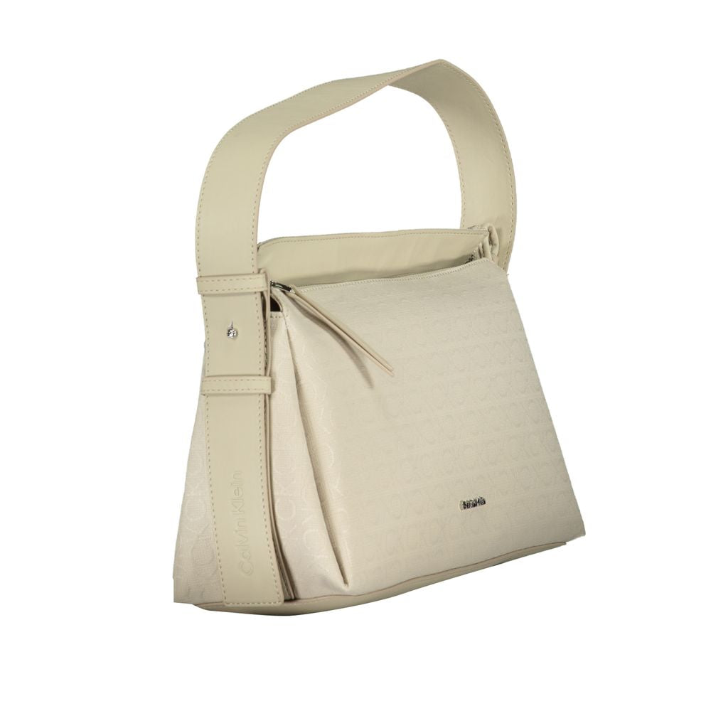 Calvin Klein Beige Monogrammed Polyester Shoulder Handbag