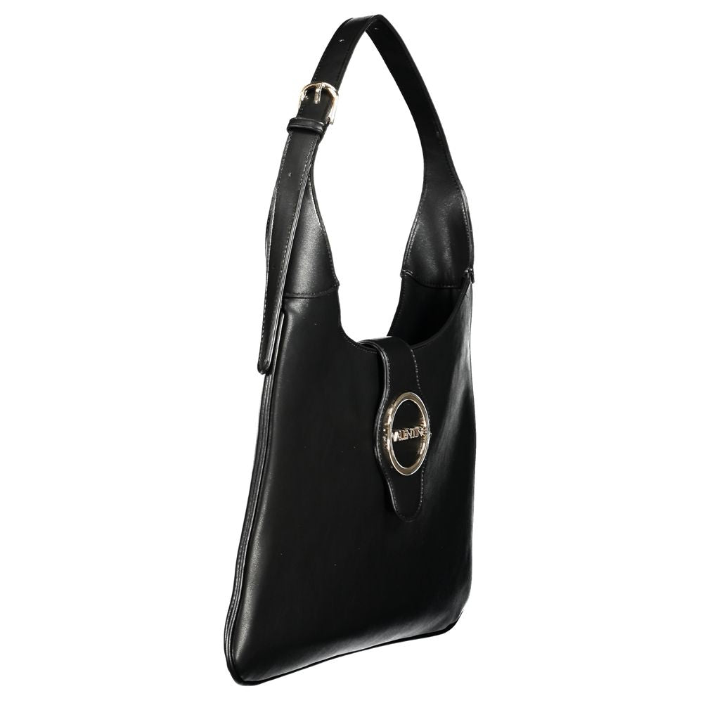 Handbag by Mario Valentino for women in polyethylene black features a signature silhouette, showcasing a secure zipper and signature internal-pockets with versatile adjustable-strap & handle for a sophisticated look.