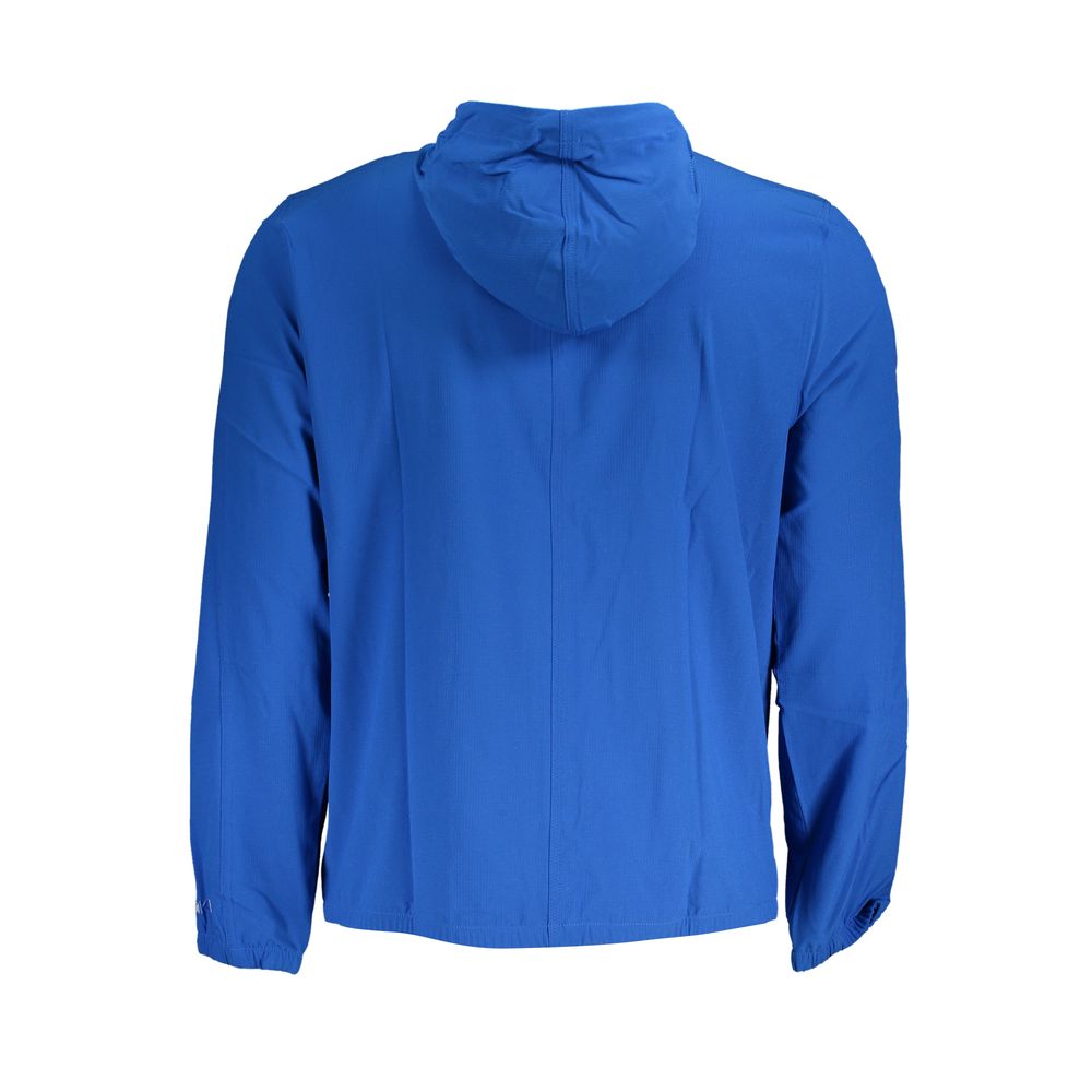 Hooded Windbreaker Jacket by Calvin Klein for men in stretch polyester blue features an magnificent silhouette, showcasing the sophisticated and functional breathable-design, hooded & windproof for a premium, magnificent look.
