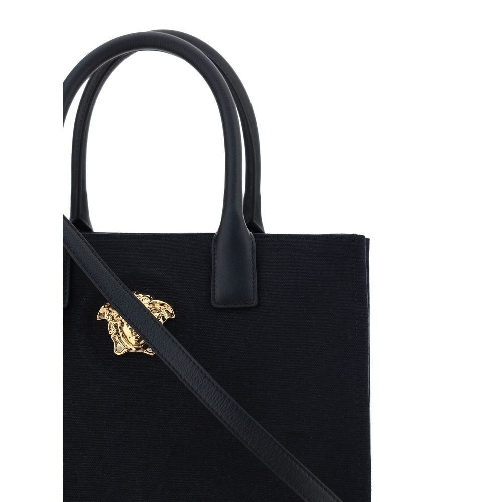 Versace Medusa Leather & Cotton Shoulder Bag - Black Monogram