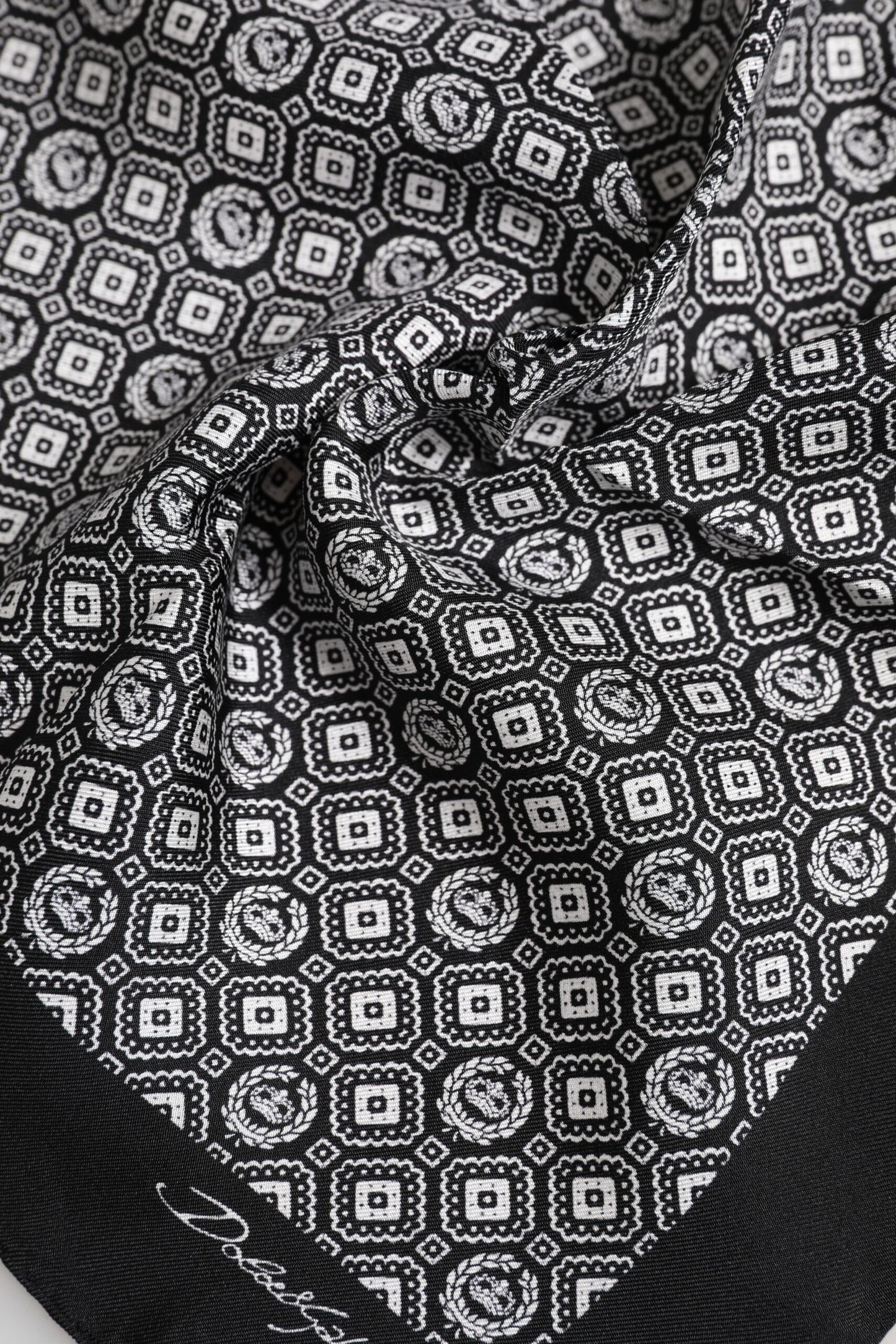 Dolce & Gabbana Black White Patterned Square Foulard Scarf