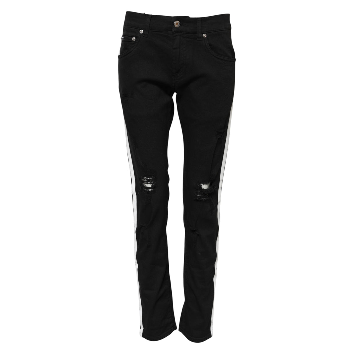 Dolce & Gabbana Men's Skinny Regular Fit Denim Cotton & Polyurethane Jeans - Black White