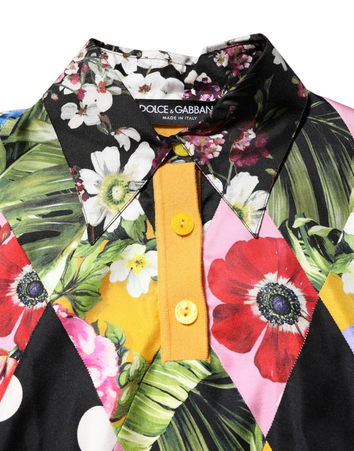 Dolce & Gabbana Women's Long-Sleeve Cashmere Nylon & Silk Polo Shirt - Multicolor Floral Print