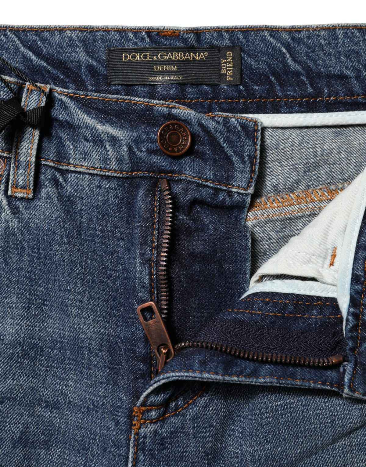 Dolce & Gabbana Heart Women's Straight Mid Rise Cotton Denim & Rhinestone Jeans - Blue