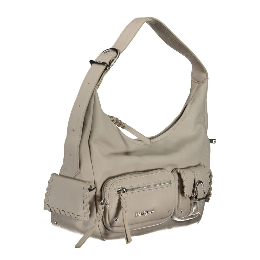 Handbag by Desigual for women in polyethylene white features a ornamental silhouette, showcasing a secure zipper, ample external-pockets & internal-pockets, and ornamental shoulder-strap, adjustable-strap & handle for a sophisticated look.