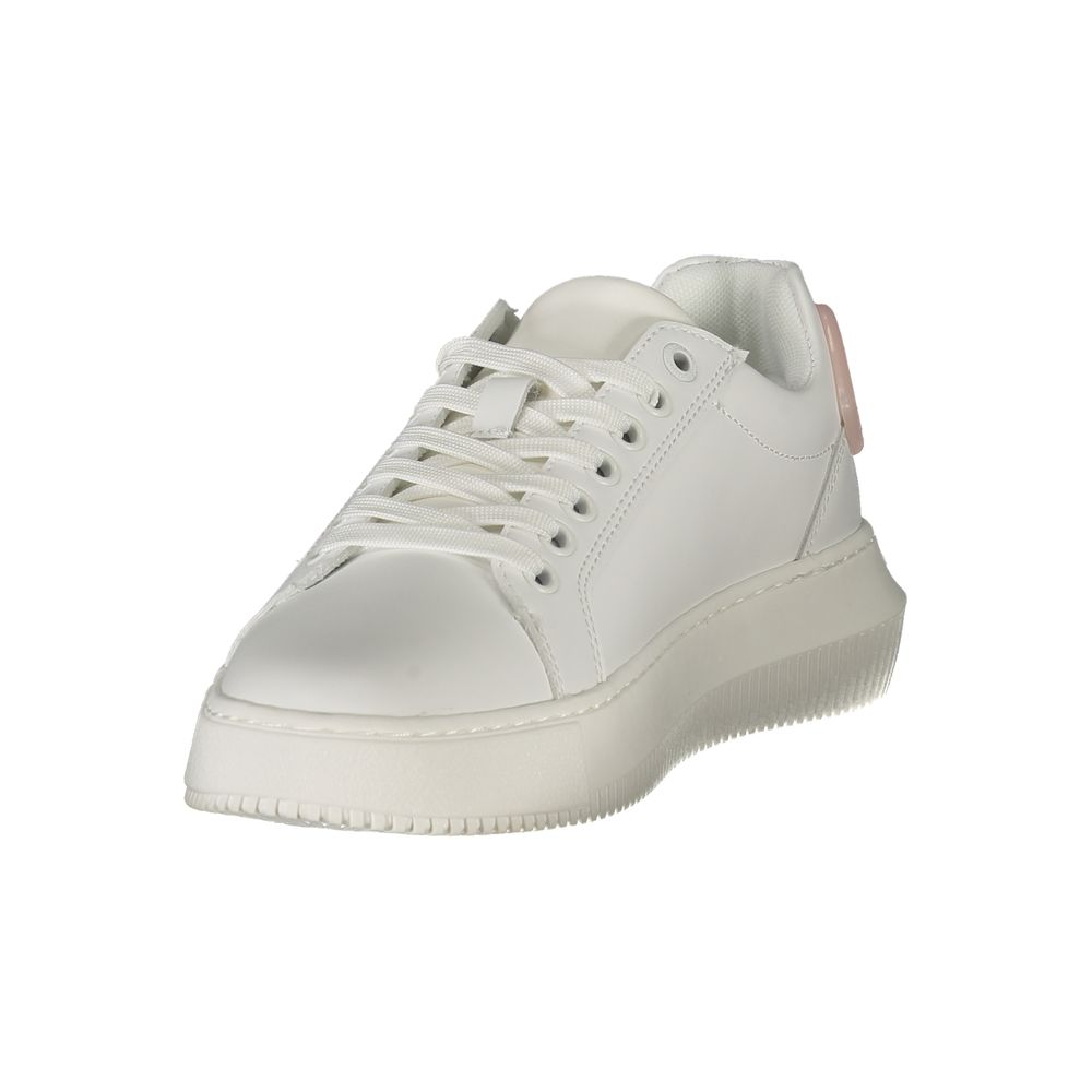 Sneakers by Calvin Klein for women in polyester polyethylene leather pink & white features an opulent silhouette from the Crisp Women's Fashion Polyester Polyethylene Leather Sneakers collection, showcasing a signature fashion style with an opulent finish.