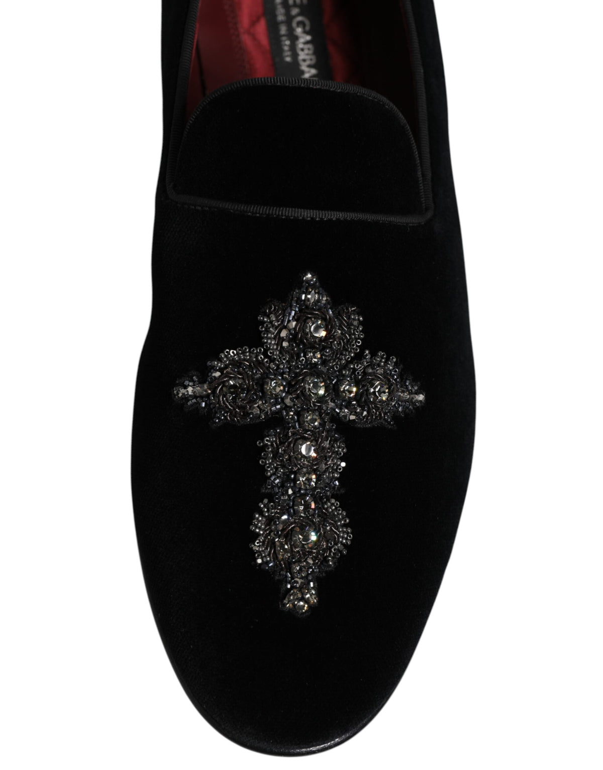 Dolce & Gabbana Men's Crystal Glass Leather & Velvet Loafer Slip-On Shoes - Black