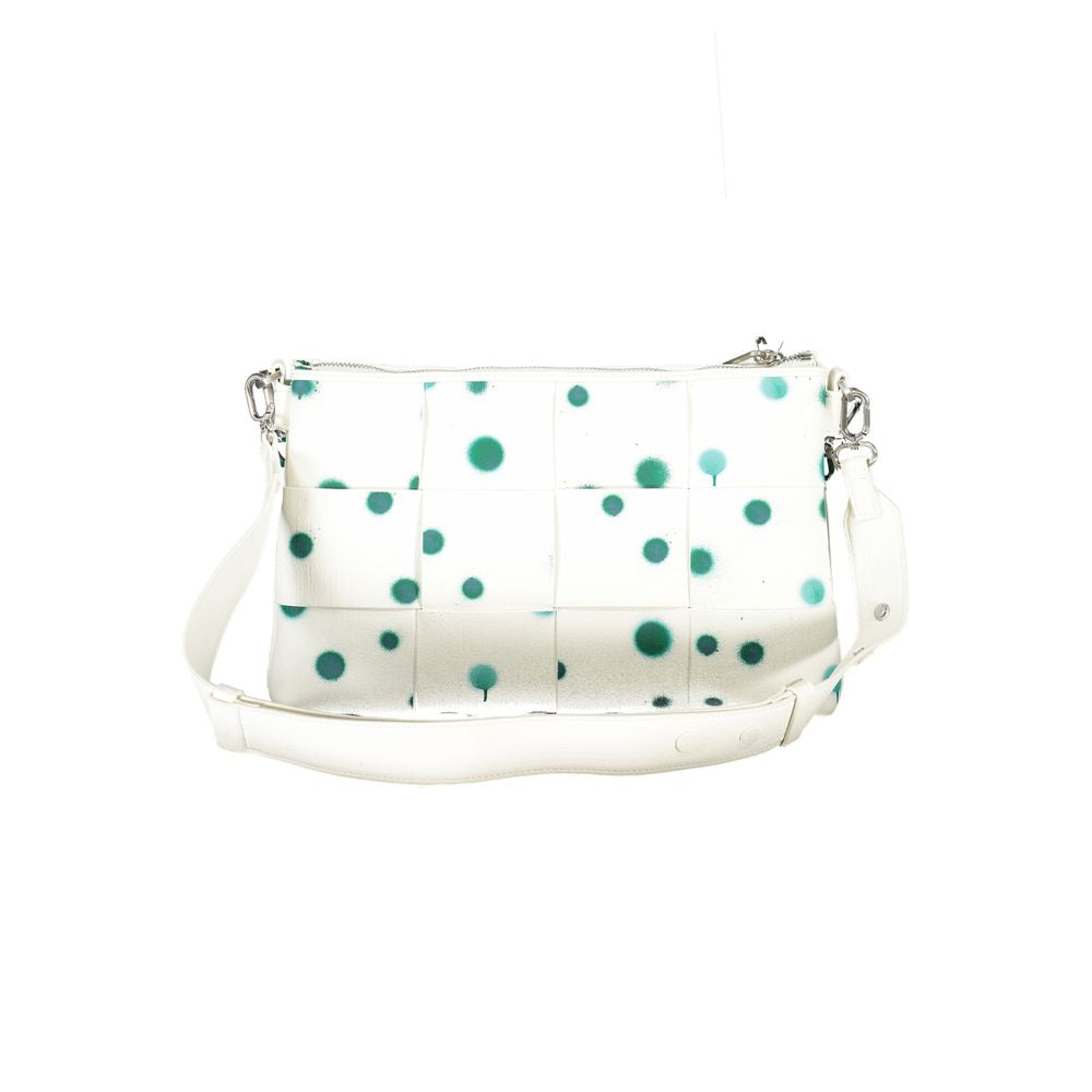 This Shoulder Handbag by Desigual for women in polyethylene and white & signature presents a sculptural silhouette featuring a secure , ample built-in-compartments & internal-pockets, and versatile shoulder-strap, handle, adjustable-strap & detachable-strap for a sculptural finish.