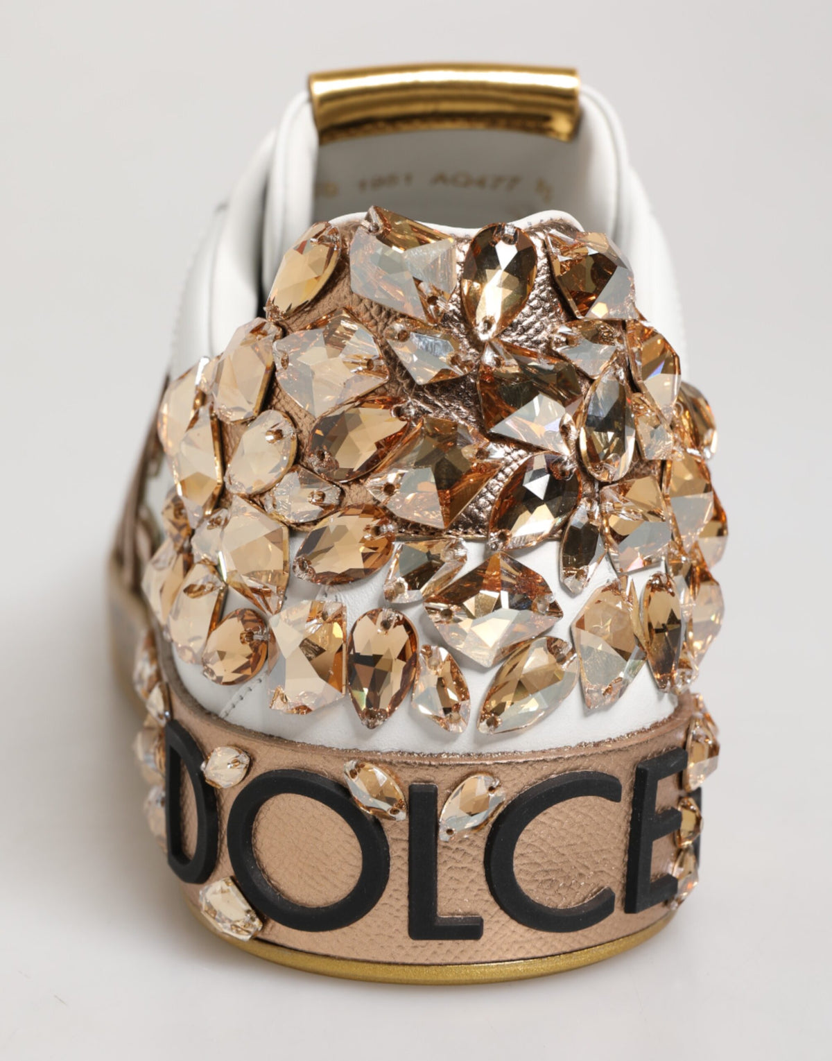 Dolce & Gabbana Men's Low Top Calfskin Leather & Crystal Sneakers - Gold White