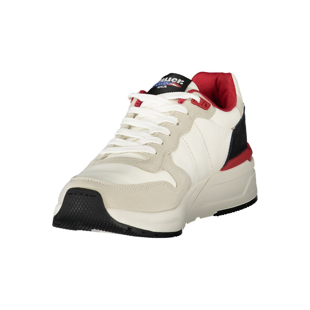 Athletic Sneakers by Blauer for men in polyester & polyethylene red & white showcases an impeccable silhouette, defined by an impeccable athletic style design that perfectly captures the essence of the Men's Athletic Polyester & Polyethylene Sneakers.