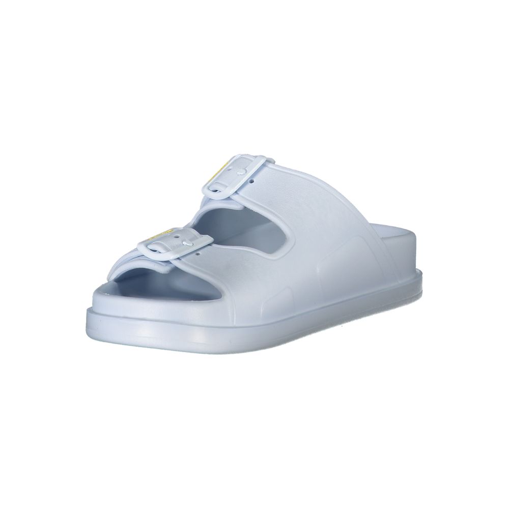 Sandals by Blauer for women in polyethylene and blue & print presents a sculptural silhouette, showcasing the signature style of the Women's Polyethylene Sandals with a sculptural and sculptural .