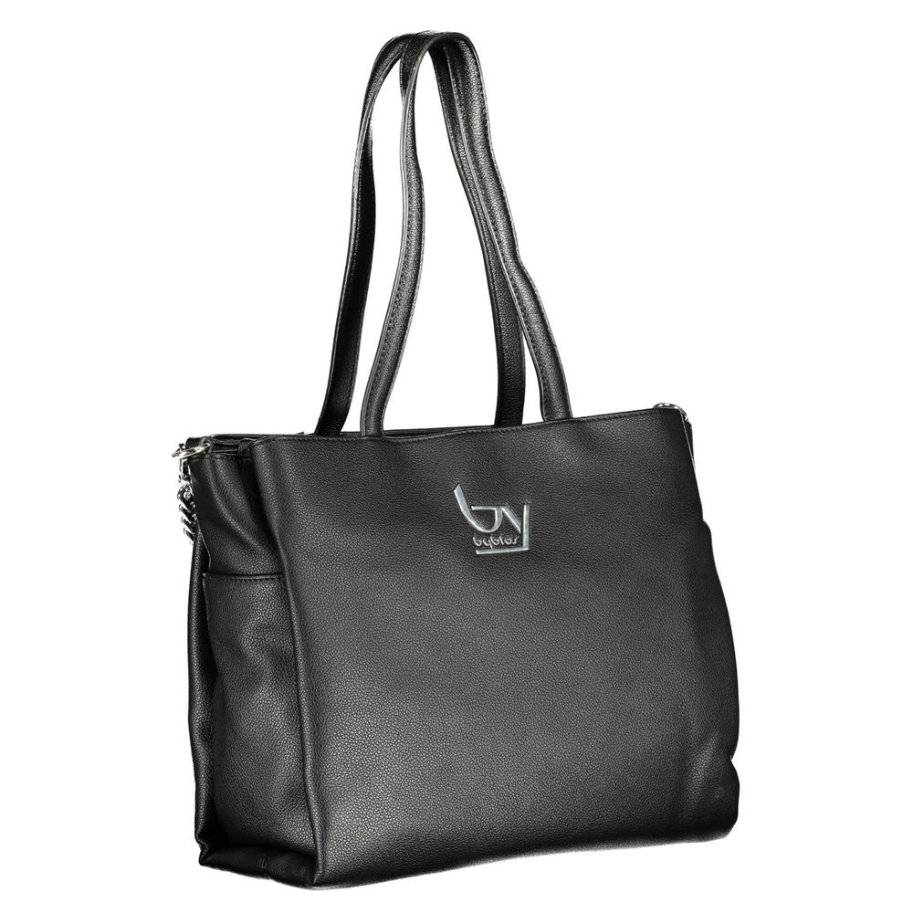 BYBLOS Faux Grained Leather Shopper Tote Convertible Handbag - Black