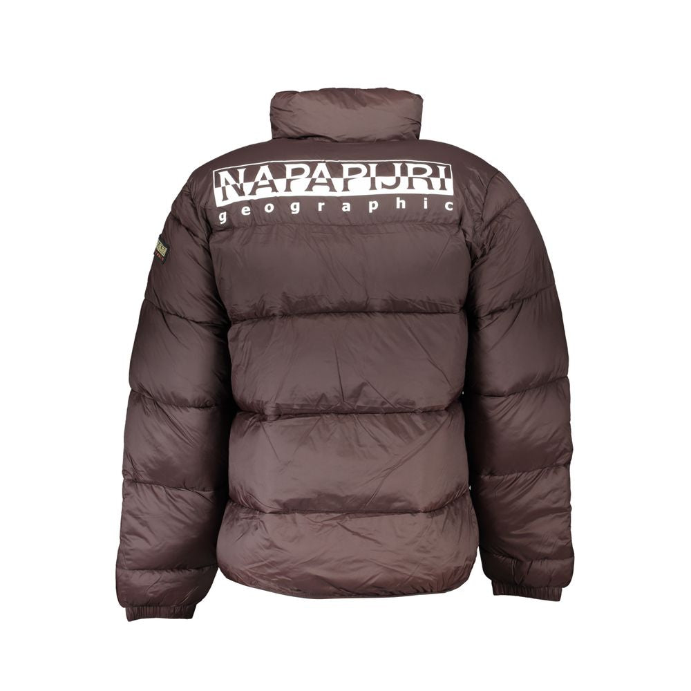 Windbreaker Jacket by Napapijri for men in polyamide brown, signature & print presents a resilient silhouette, artfully detailed with a sophisticated and functional pockets & windproof for a resilient finish.