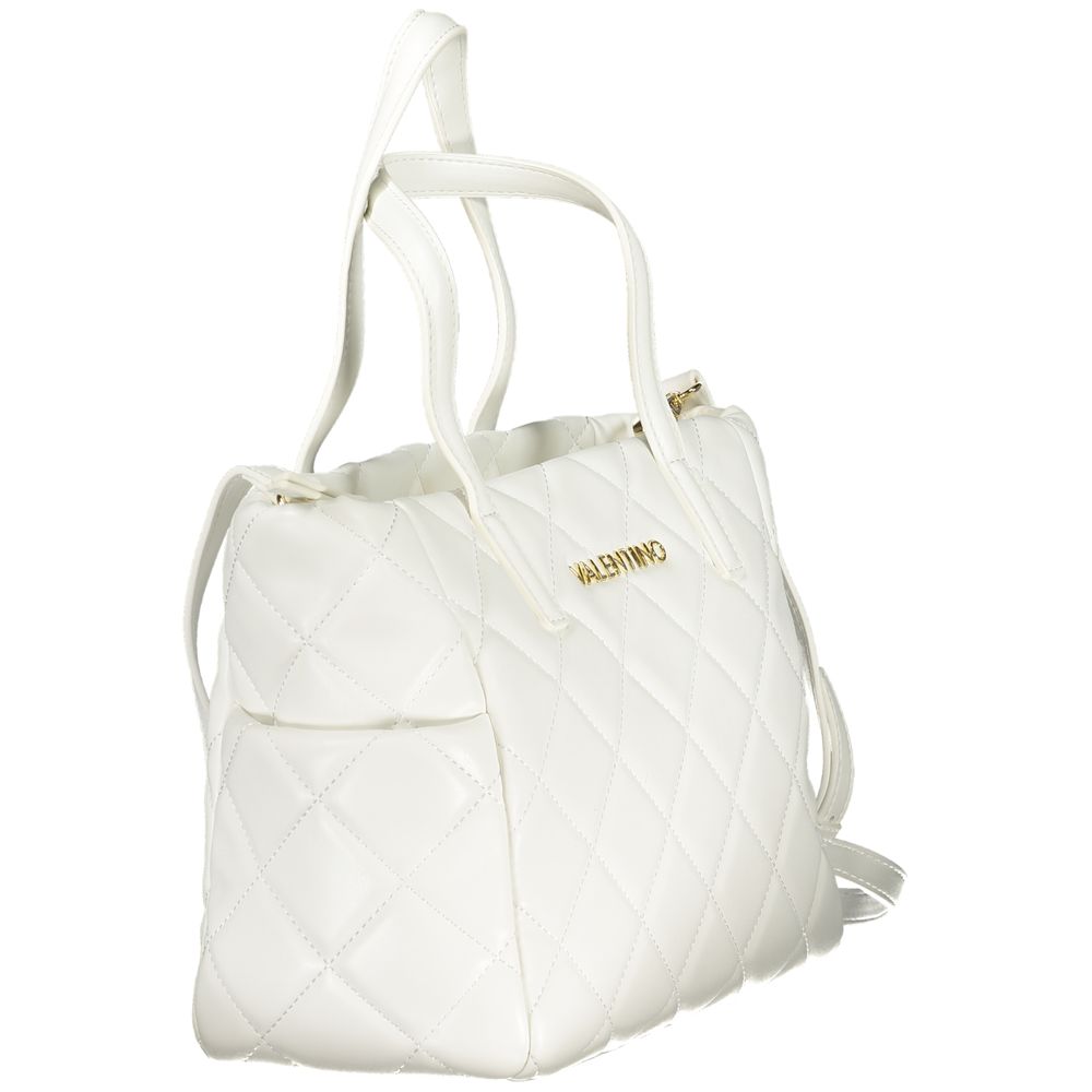 Handbag by Mario Valentino for women in polyethylene white features an refined silhouette, showcasing a secure zipper, ample external-pockets & internal-pockets, and versatile shoulder-strap, handle & adjustable-strap for a sophisticated refined aesthetic.