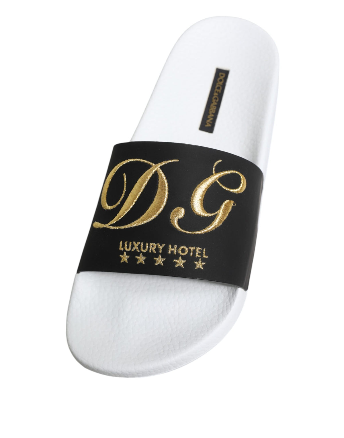 Dolce & Gabbana Men's Calfskin Leather Slider Sandals - Black White