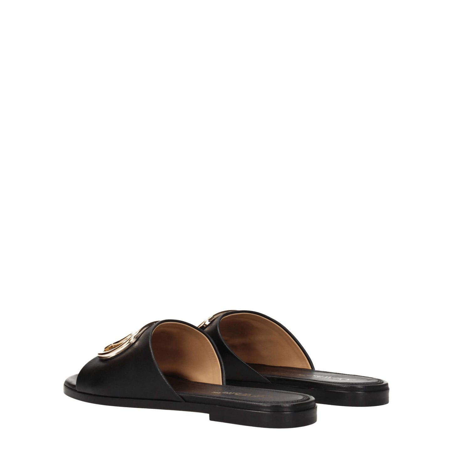 Off-White Black Leather Slippers Sandals