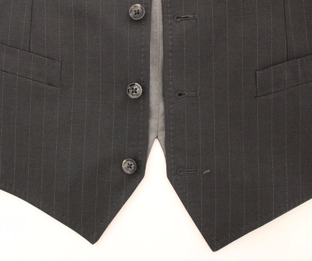 Dolce & Gabbana Men's Single Breasted Viscose Cotton Vest - Gray Striped