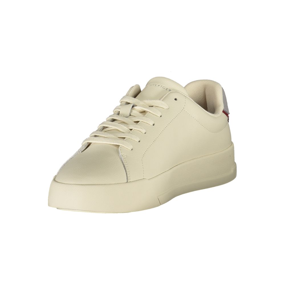 Sneakers by Tommy Hilfiger for men in polyester polyurethane leather beige & gray features an sumptuous silhouette, showcasing the premium Men's Casual Polyester Polyurethane Leather Sneakers in a sumptuous casual style that offers a sumptuous finish for refined style.