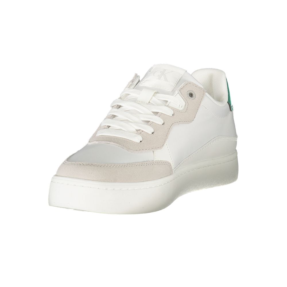 Sneakers by Calvin Klein for men in polyester polyurethane leather white & print features an sumptuous silhouette, showcasing the premium Men's Fashion Polyester Polyurethane Leather Sneakers in a sumptuous fashion style that offers a sumptuous finish for refined style.