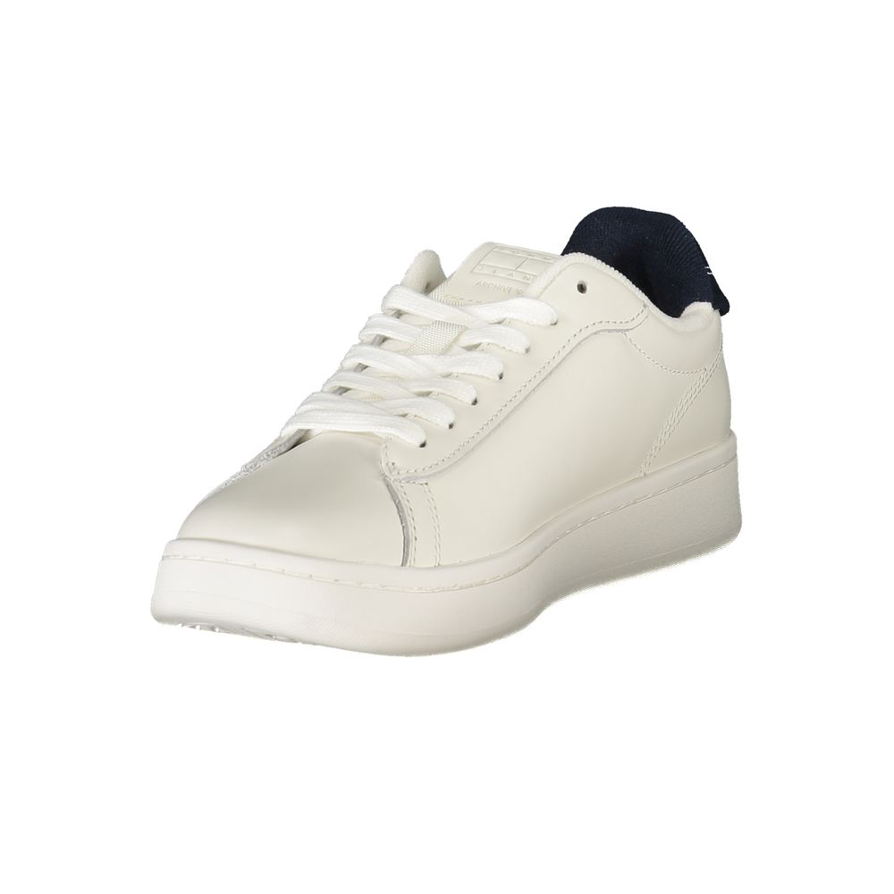 Sneakers by Tommy Hilfiger for women in leather white features an opulent silhouette from the Women's Fashion Leather Sneakers collection, showcasing a signature fashion style with an opulent finish.