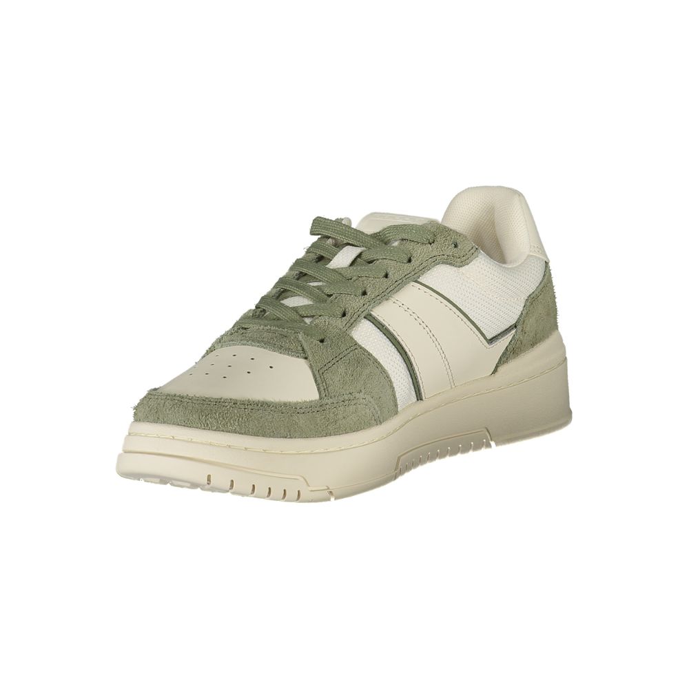 Sneakers by Tommy Hilfiger for men in polyester suede leather green & white features an opulent silhouette from the Men's Fashion Polyester Suede Leather Sneakers collection, showcasing a signature fashion style with an opulent finish.
