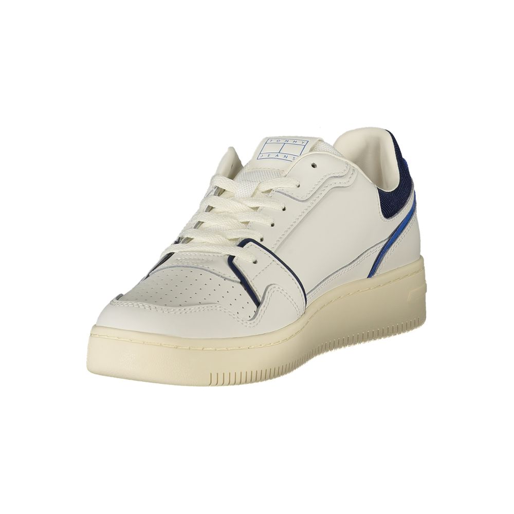 Sneakers by Tommy Hilfiger for men in polyester polyurethane leather blue & white features an opulent silhouette from the Men's Fashion Polyester Polyurethane Leather Sneakers collection, showcasing a signature fashion style with an opulent finish.