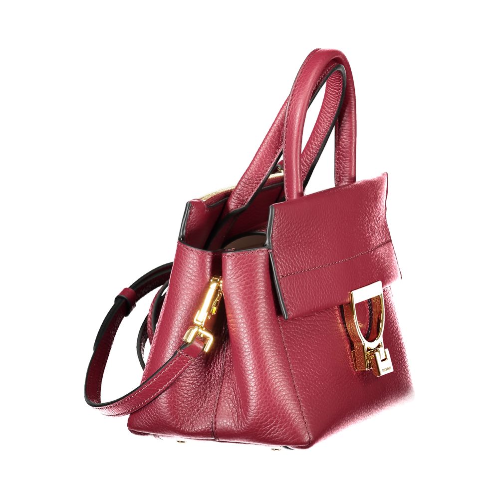 This Medium Satchel Handbag by Coccinelle for women in grained leather and gold, pink & purple presents a sculptural silhouette featuring a secure magnetic, buckle & clasp, ample external-pockets, and versatile shoulder-strap, adjustable-strap, detachable-strap & handle for a sculptural finish.