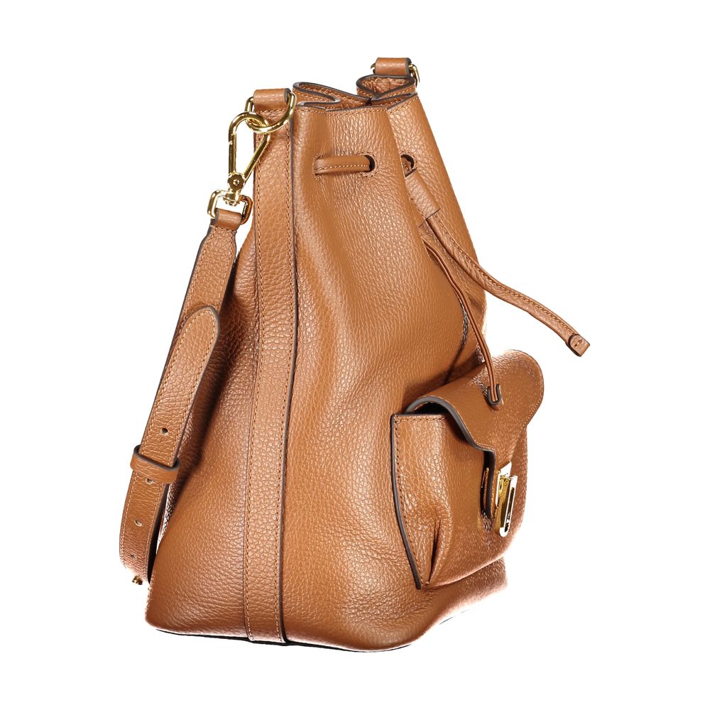 Coccinelle Beat Generation Grained Leather Medium Crossbody Bucket Handbag - Brown Gold