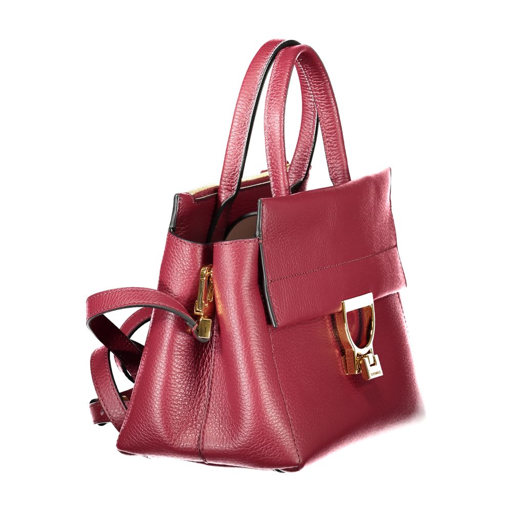 Satchel Handbag by Coccinelle for women in grained leather gold, pink & purple features an refined silhouette, showcasing a secure magnetic, buckle & clasp, ample external-pockets, and versatile shoulder-strap, adjustable-strap, detachable-strap & handle for a sophisticated refined aesthetic.