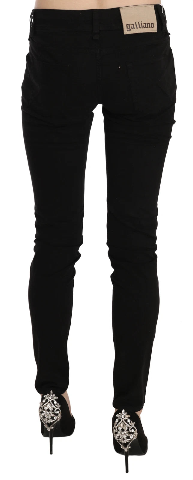John Galliano Women's Skinny Slim Mid Rise Denim Cotton Jeans - Black