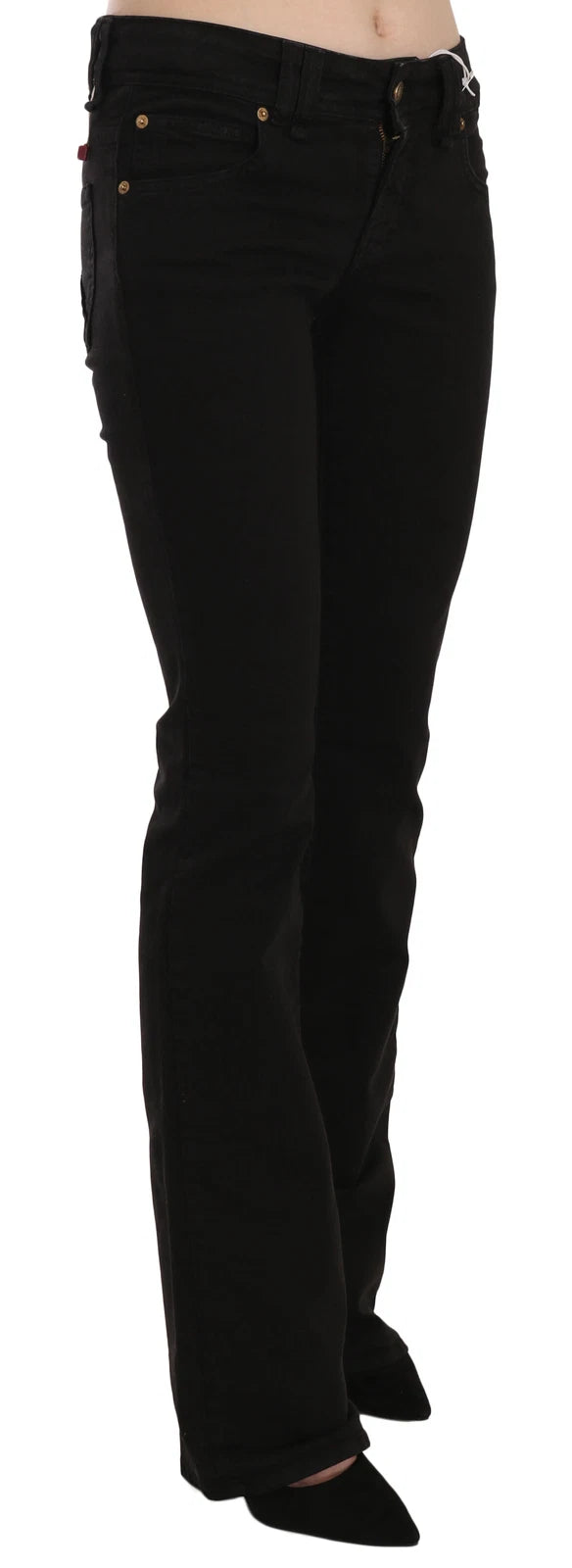 John Galliano Women's Skinny Flared Wide Slim Low High Rise Denim Cotton Jeans - Black