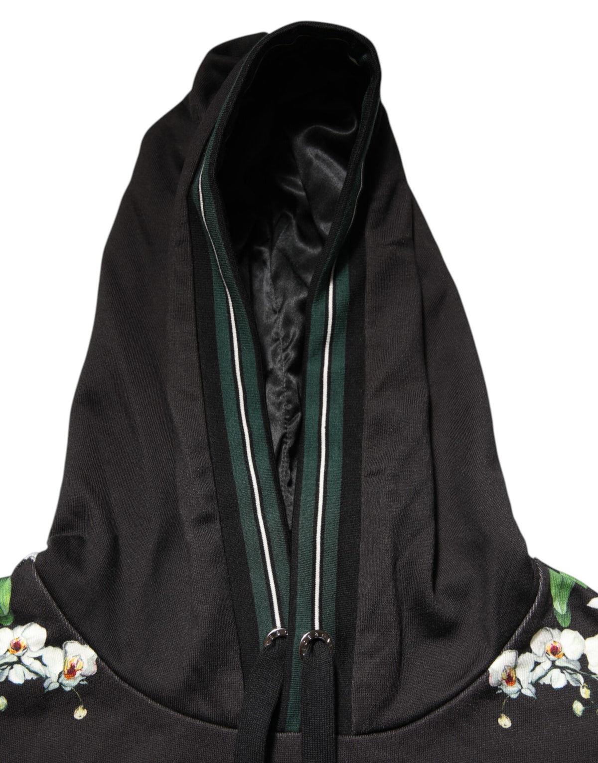 Dolce & Gabbana Men's Cotton Silk & Spandex Sweatshirt Hoodie - Black Green White Patterned Floral Print Striped