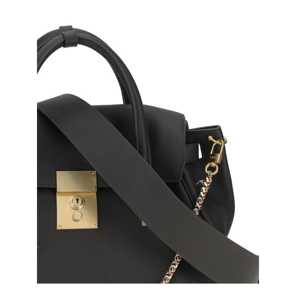 Thom Browne Mrs Thom Ribbon Bio-Acetate & Bos Taurus Grained Calf Leather Shoulder Bag - Gray Signature Striped