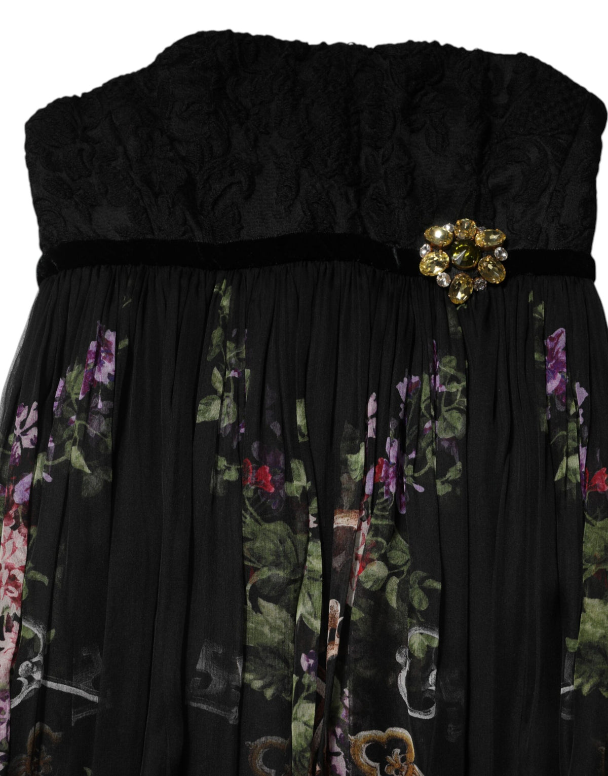 Dolce & Gabbana Women's Gown Cocktail Sleeveless; Strapless Silk Cotton Polyester & Lace Maxi Long Dress - Black Multicolor Red Patterned Floral Print