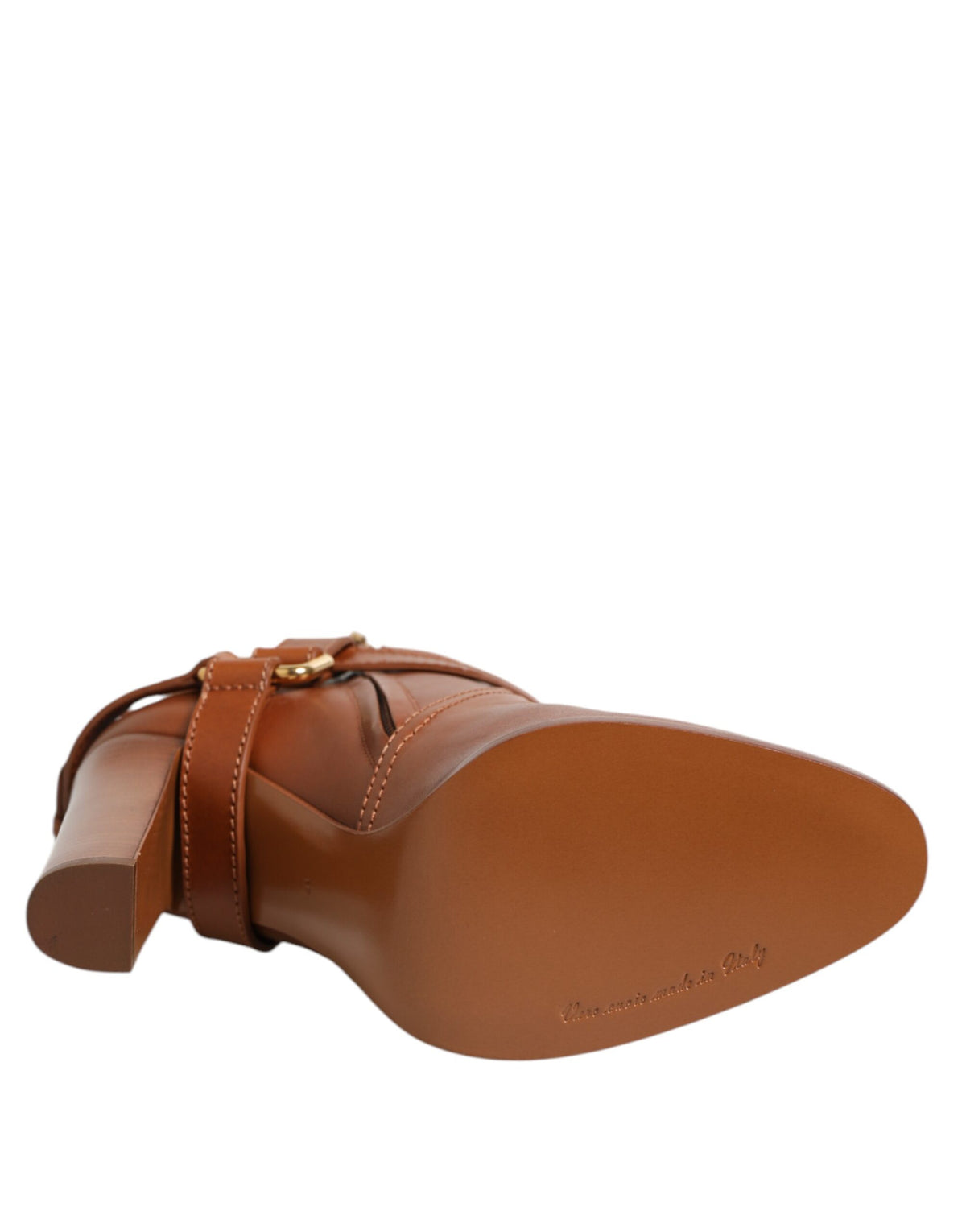 Dolce & Gabbana Women's Calf Leather High-Heel Ankle Strap Boots - Brown Gold