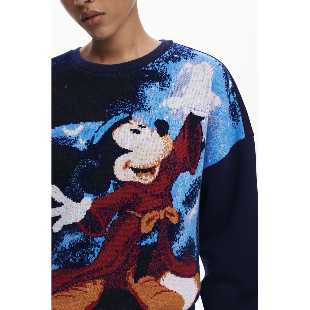 Desigual Women's Regular-Fit Round Neck Polyamide Polyester Viscose & Cotton Sweatshirt - Blue Jacquard Print