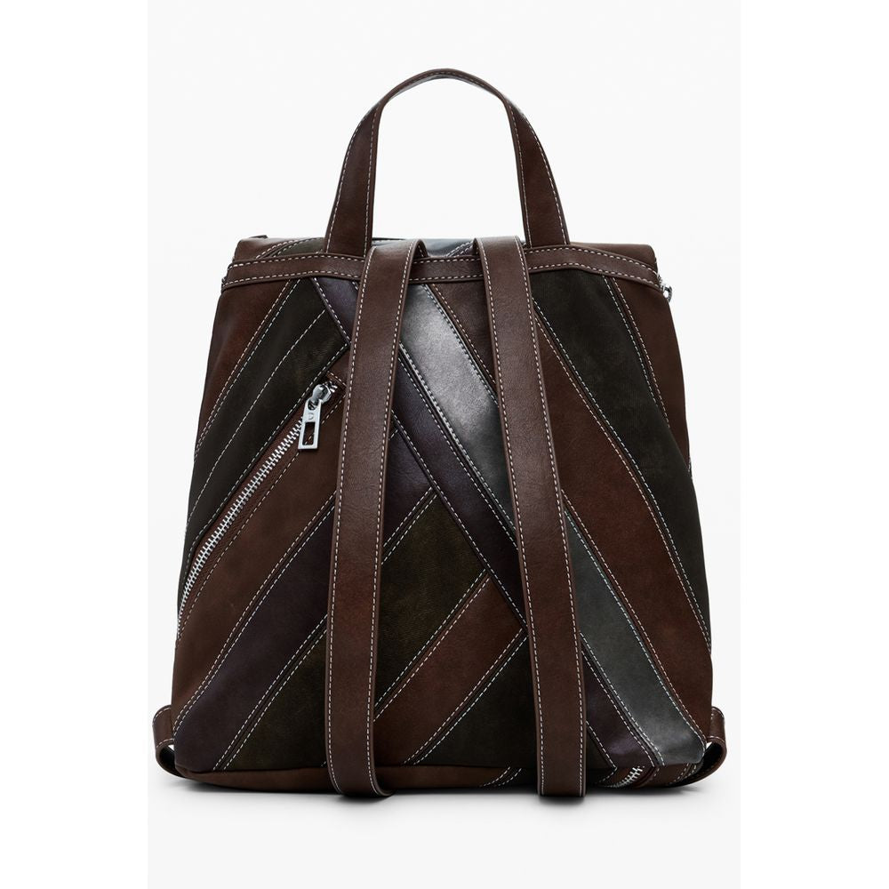 Desigual Brown Small Backpack with Straps & Zippers