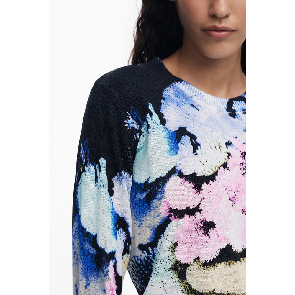 Sweater by Desigual for women in linen & viscose black, floral & print showcases a sumptuous silhouette, artfully finished with a sumptuous and for a sophisticated, sumptuous look.
