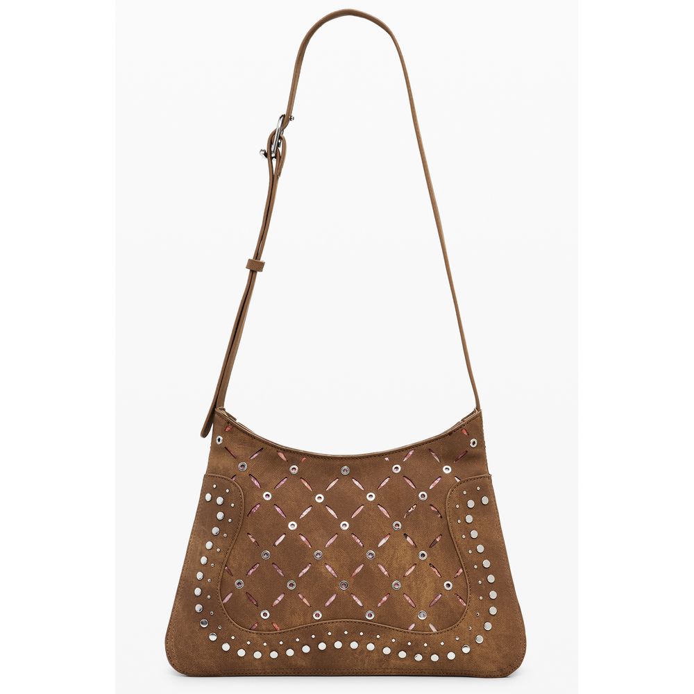 Desigual Faux Leather Medium Shoulder Handbag - Brown Floral Print