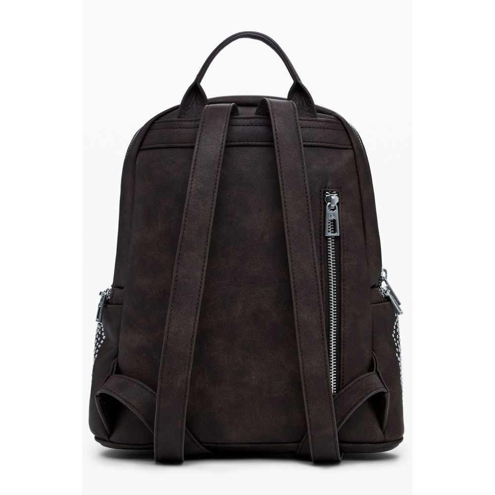 Desigual Brown Small Backpack with Studded Pockets