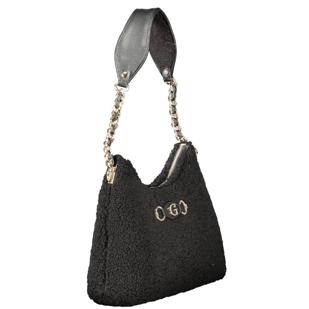 Shoulder Handbag by Guess Jeans for women in polyester black features a signature silhouette, showcasing a secure zipper and signature document-holder & internal-pockets with versatile shoulder-strap & handle for a sophisticated look.