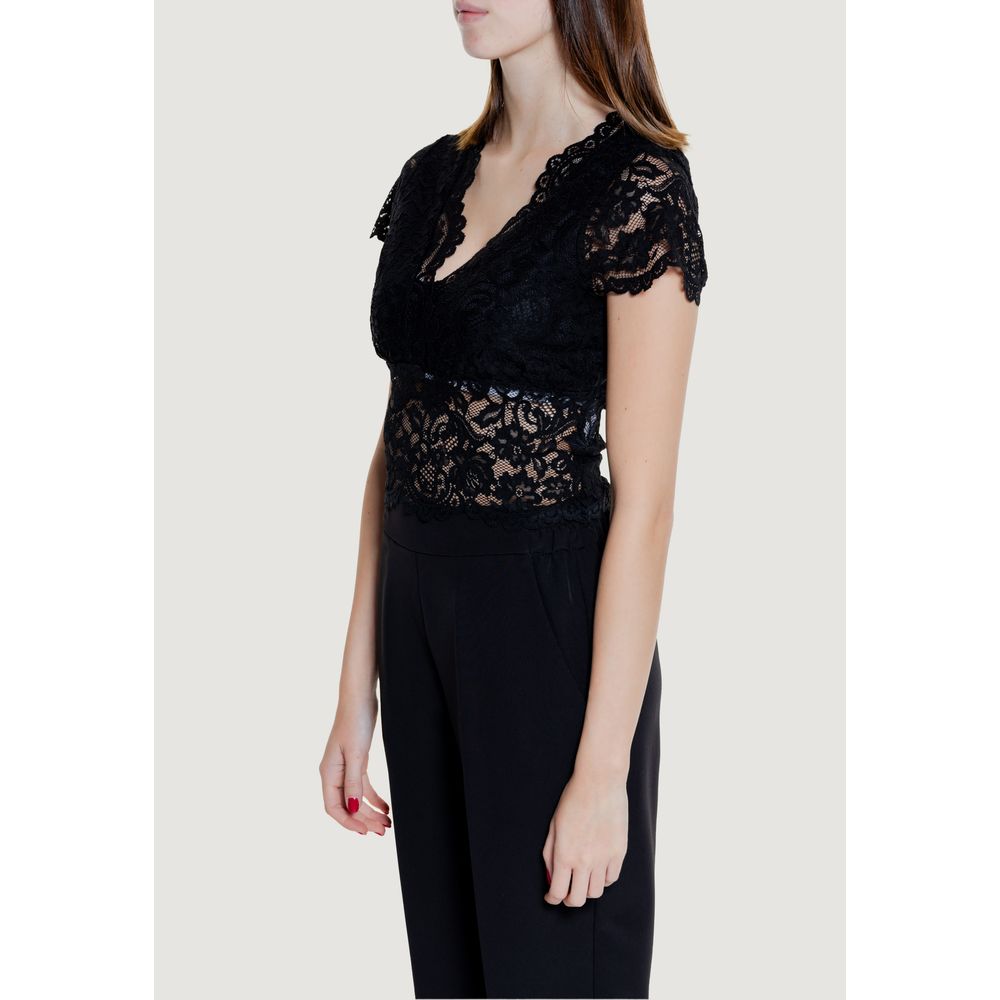 Morgan De Toi Women's Crop-Top Short-Sleeve; Sleeveless V-Neck Stretch Polymide Viscose Activewear Top - Black
