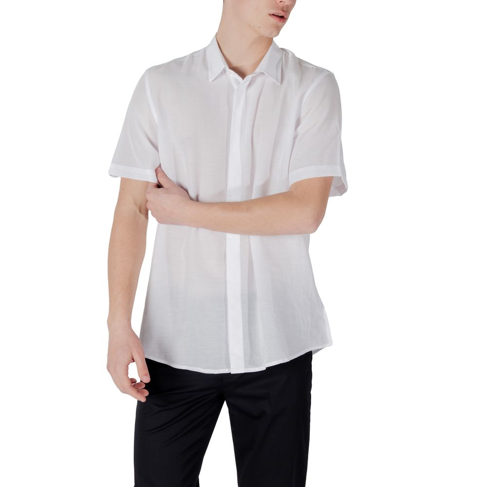 Antony Morato Men's Relaxed Fit Regular Short-Sleeve Linen & Lyocell Shirt - White